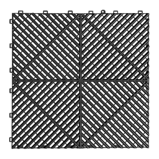 Interlocking Plastic Garage Flooring Tiles (Pack of 25 Tiles) - Black x 25 - HBC