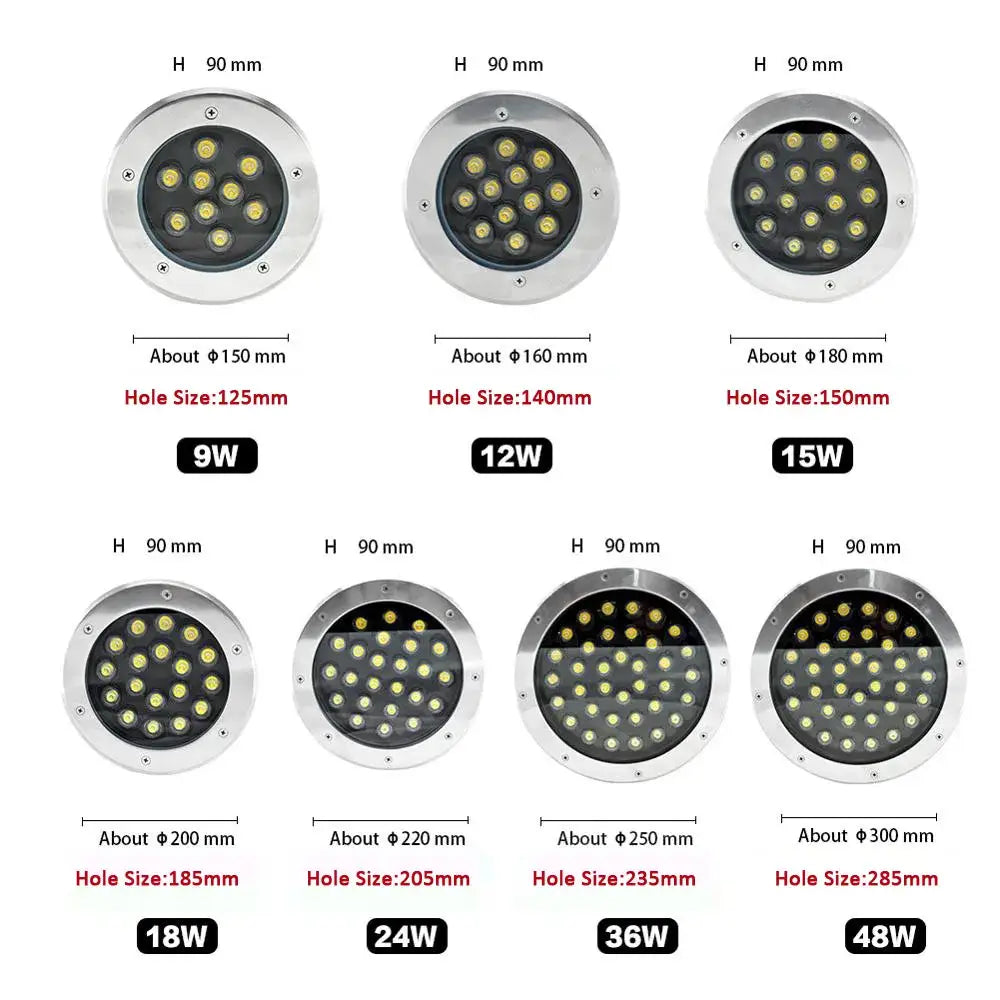 IP68 LED Underground Recessed Light 6–18W Waterproof for Garden & Stairs (various options available) - SS