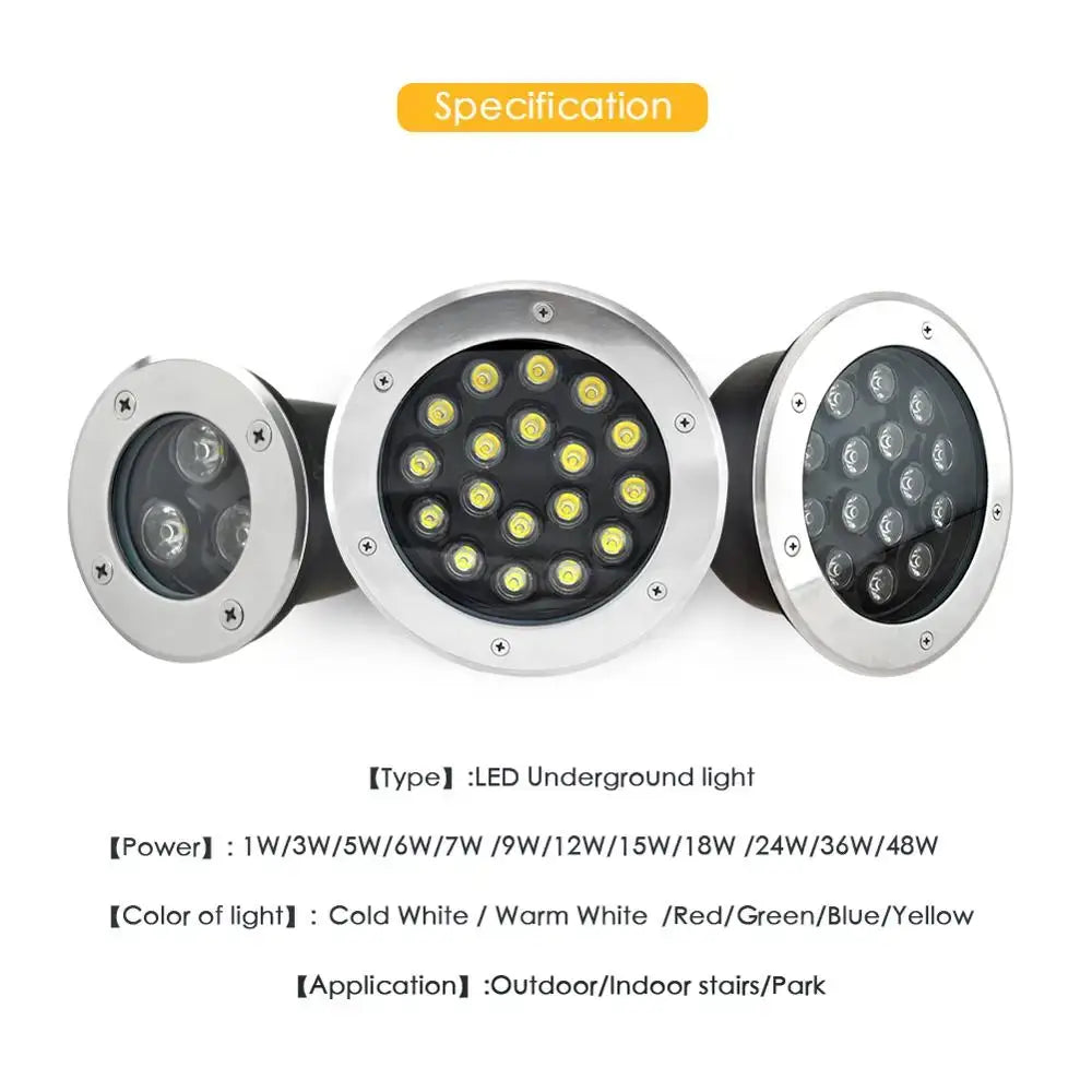 IP68 LED Underground Recessed Light 6–18W Waterproof for Garden & Stairs (various options available) - SS