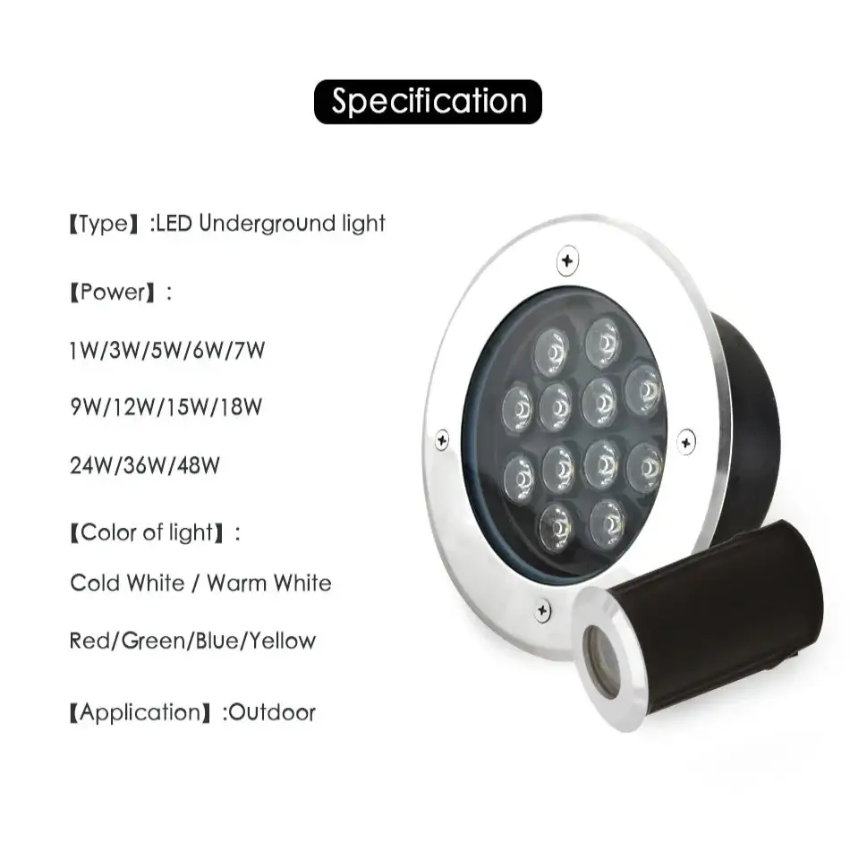 IP68 LED Underground Recessed Light 6–18W Waterproof for Garden & Stairs (various options available) - SS