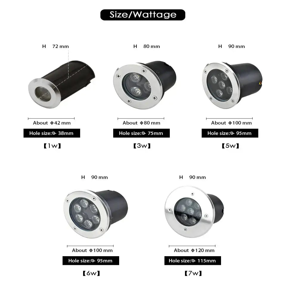 IP68 LED Underground Recessed Light 6–18W Waterproof for Garden & Stairs (various options available) - SS