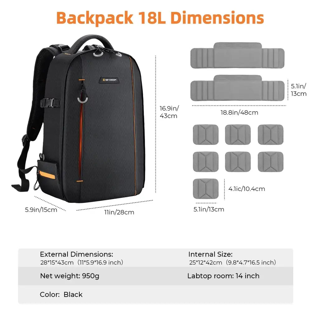 K&F CONCEPT 18L/10L Photography Camera Backpack Lightweight Waterproof Travel Camera Bag for Dslr Camera Canon Nikon