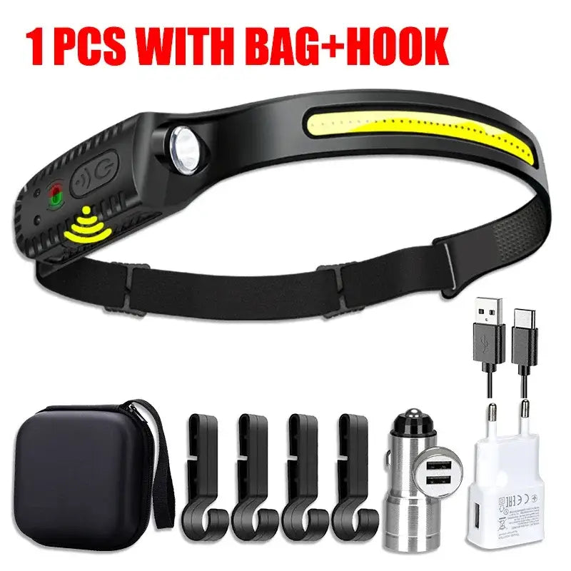 KDULIT USB Rechargeable LED Sensor Headlamp - 1Pcs Set