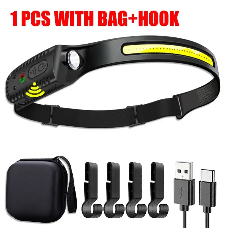 KDULIT USB Rechargeable LED Sensor Headlamp - 1Pcs With Bag Hook