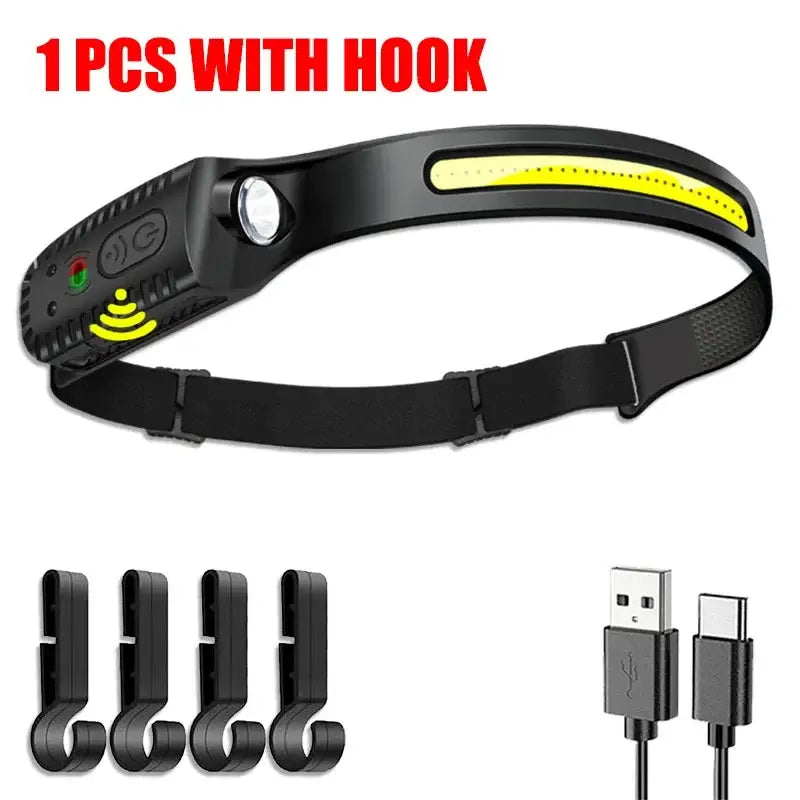 KDULIT USB Rechargeable LED Sensor Headlamp - 1Pcs With Hook