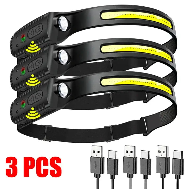 KDULIT USB Rechargeable LED Sensor Headlamp - 3Pcs