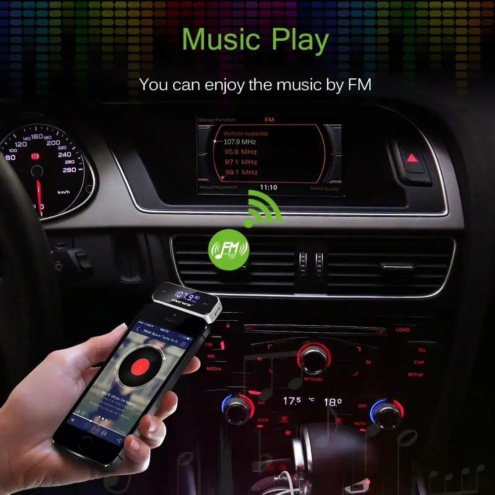 Kebidumei Wireless 3.5mm Audio FM Transmitter - Black