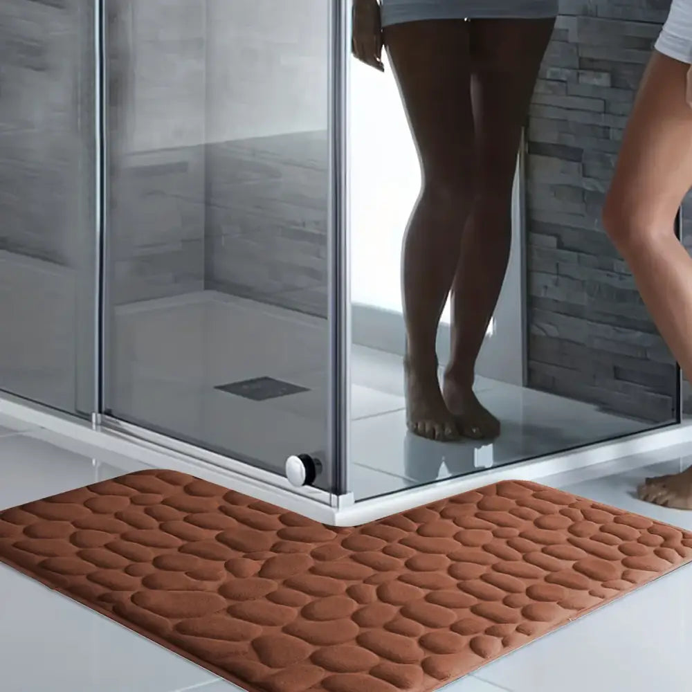 L-Shaped Embossed Bathroom Mat – Thick Absorbent Non-Slip (5 colours available) - Brown / 150x150x45cm - SS