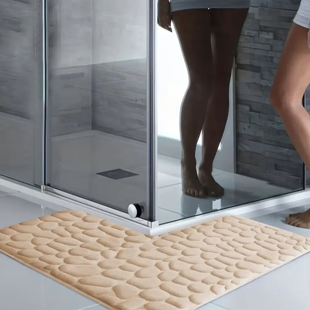L-Shaped Embossed Bathroom Mat – Thick Absorbent Non-Slip (5 colours available) - Apricot / 150x150x45cm - SS