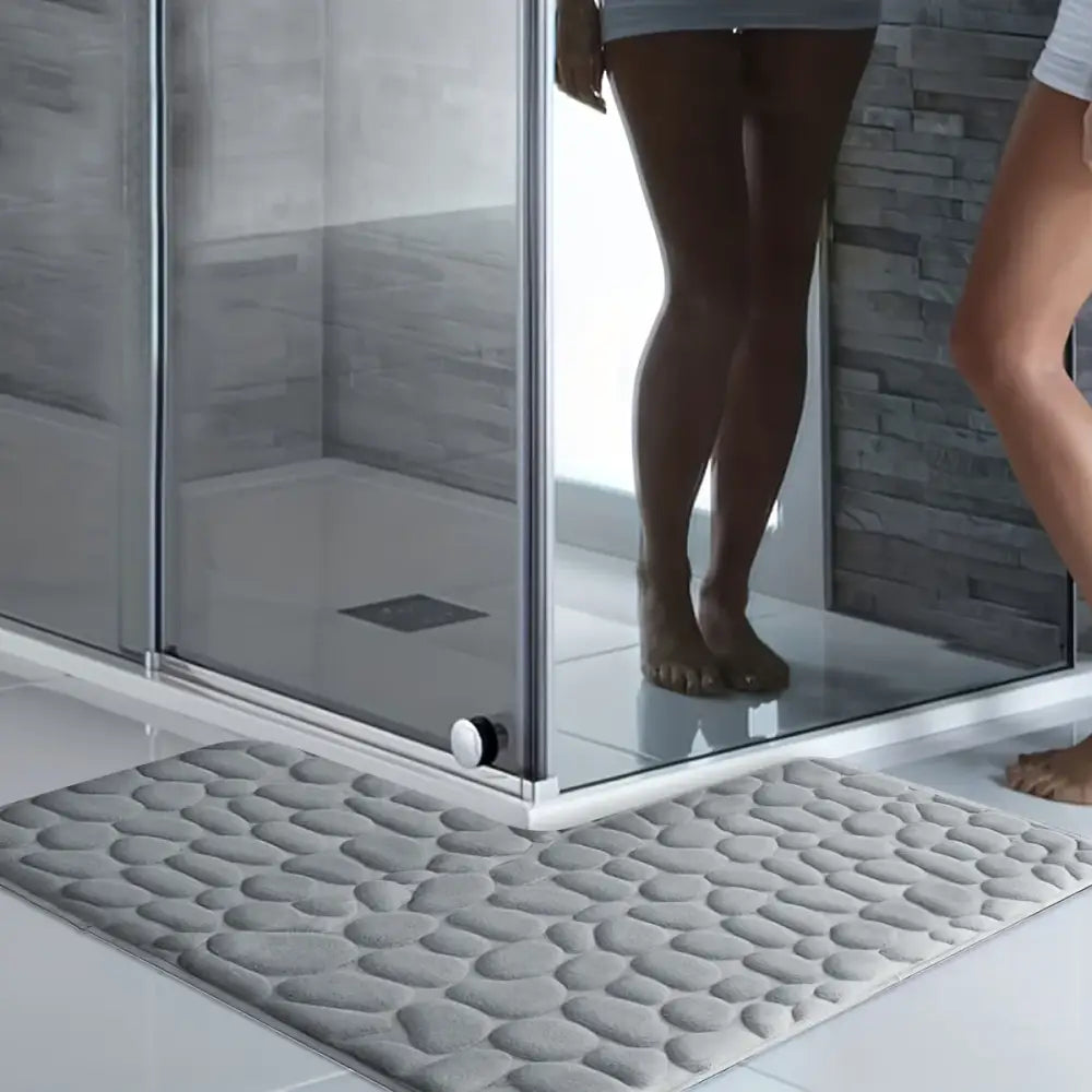 L-Shaped Embossed Bathroom Mat – Thick Absorbent Non-Slip (5 colours available) - Light Gray / 150x150x45cm - SS