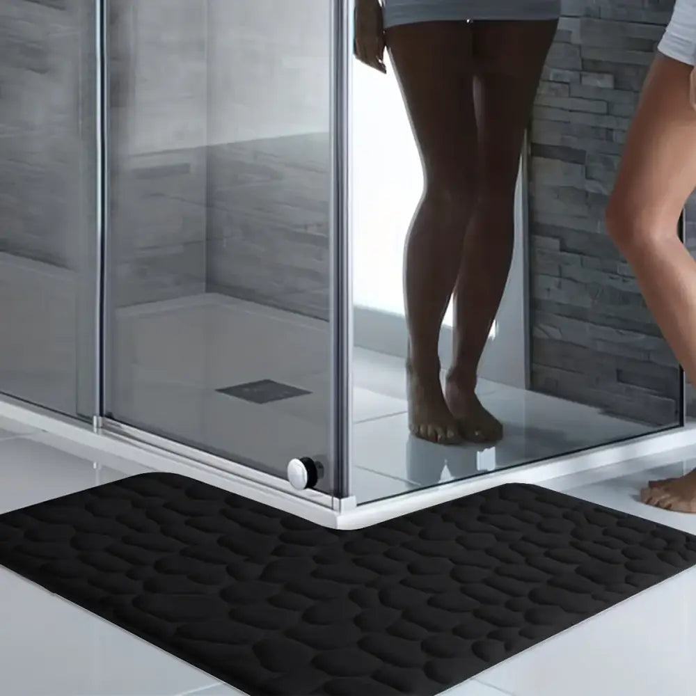 L-Shaped Embossed Bathroom Mat – Thick Absorbent Non-Slip (5 colours available) - Black / 150x150x45cm - SS