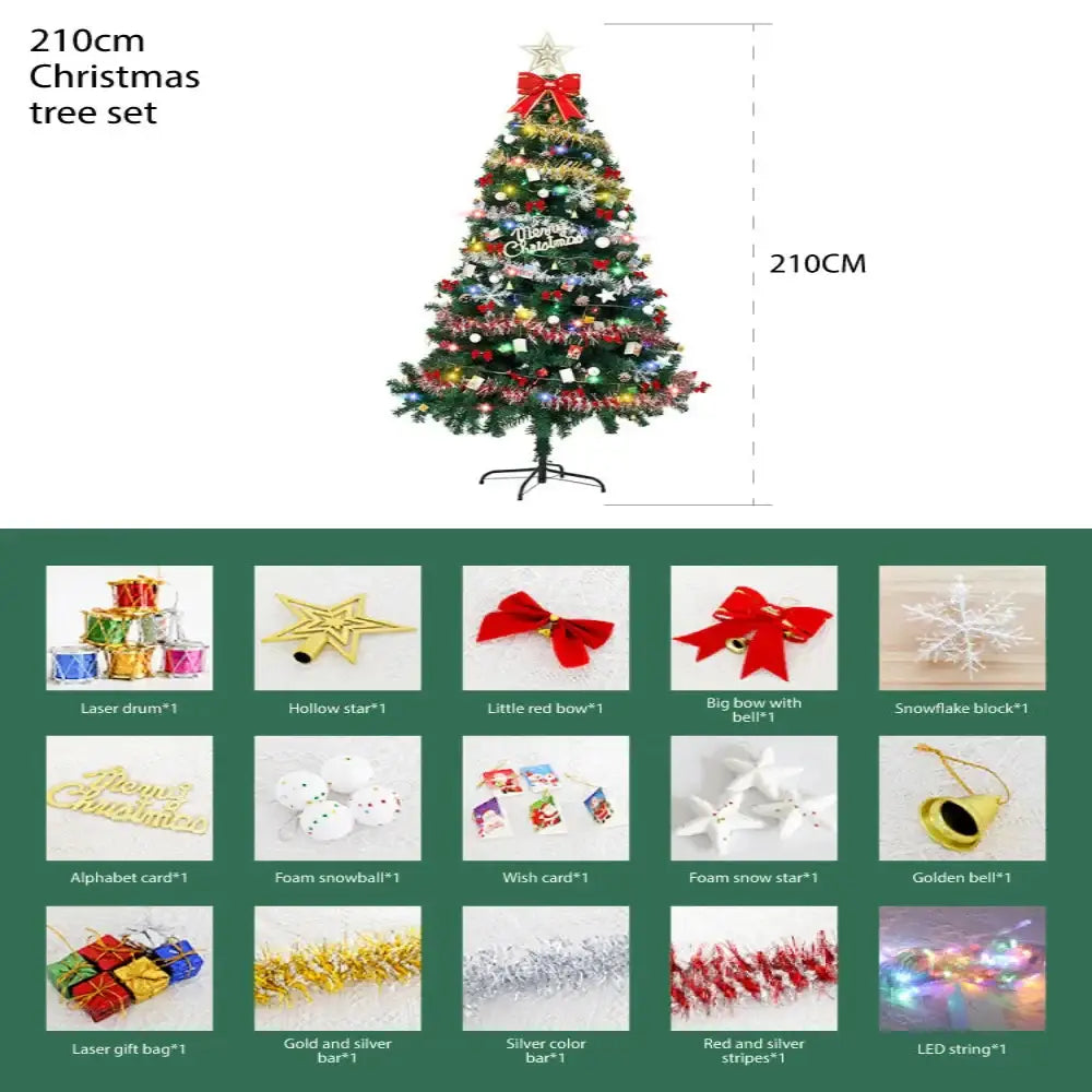 Large Christmas Tree (1.5/1.8/2.1M) with 4M 30-LED Colourful Lights - 2.1m - SS