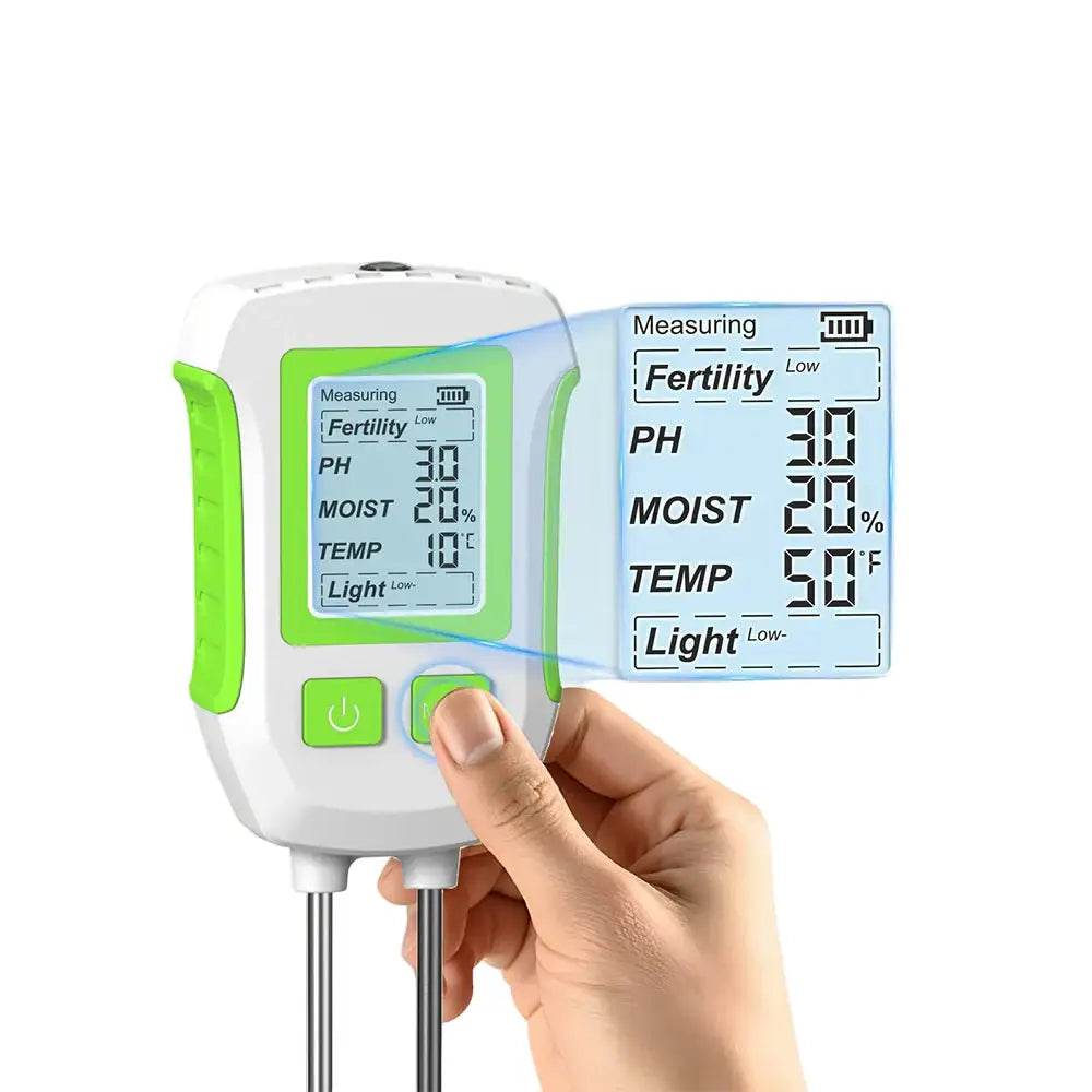 LCD 3/5-in-1 Handheld Soil Tester for pH Moisture & Light (different colours & sets available) - HBC