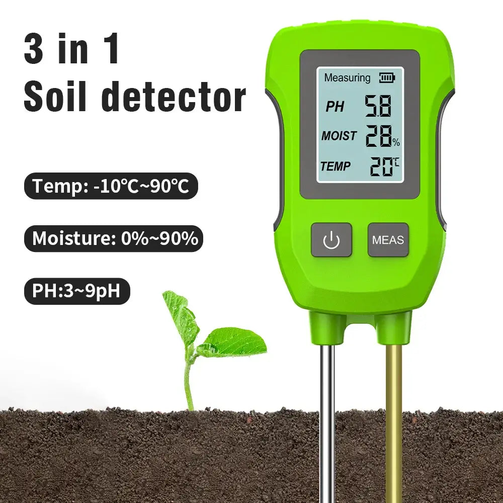 LCD 3/5-in-1 Handheld Soil Tester for pH Moisture & Light (different colours & sets available) - 3 in 1 Green - HBC