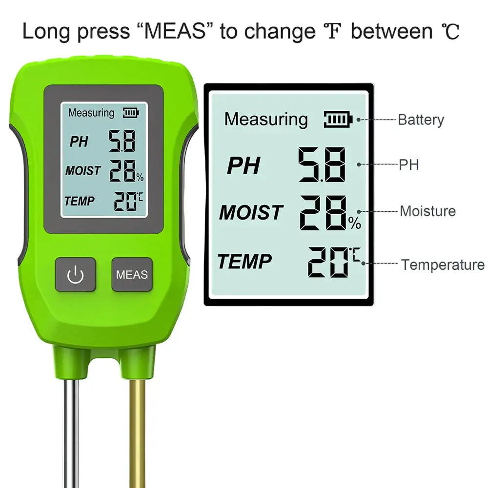 LCD 3/5-in-1 Handheld Soil Tester for pH Moisture & Light (different colours & sets available) - HBC