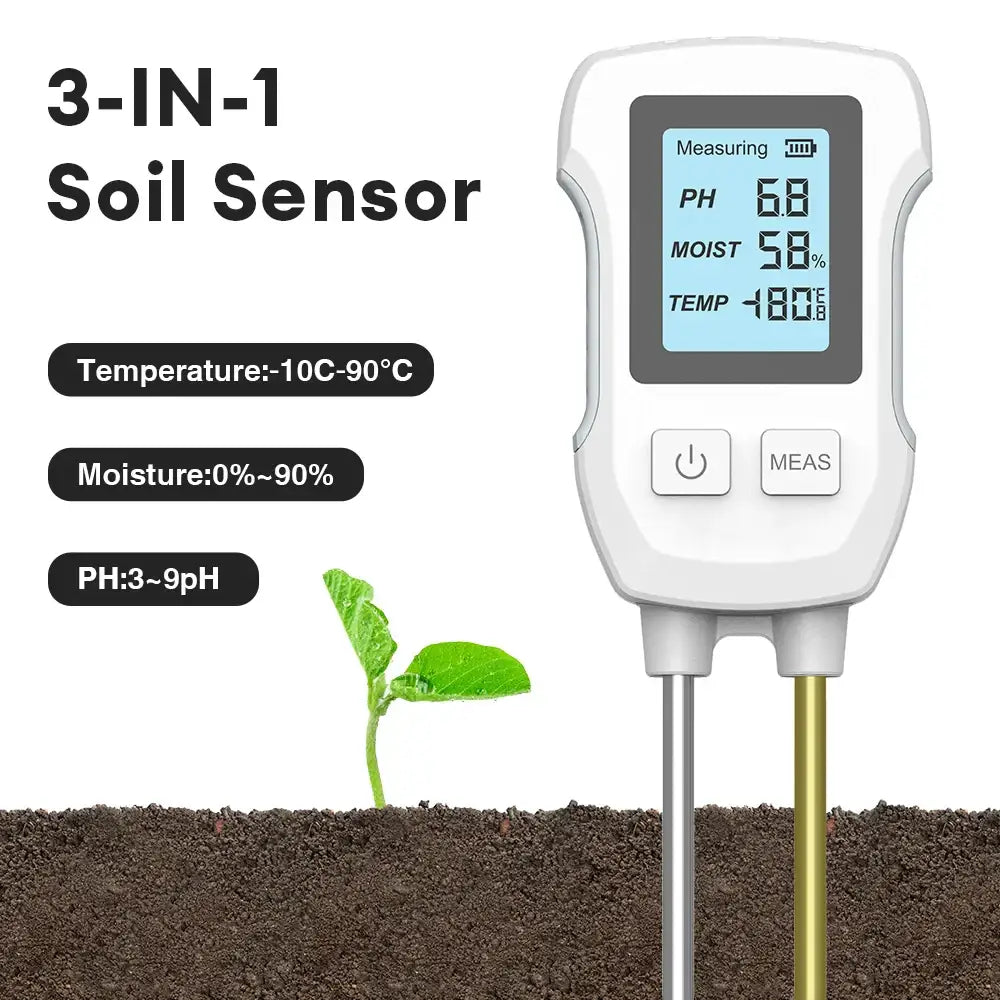 LCD 3/5-in-1 Handheld Soil Tester for pH Moisture & Light (different colours & sets available) - 3 in 1 White - HBC