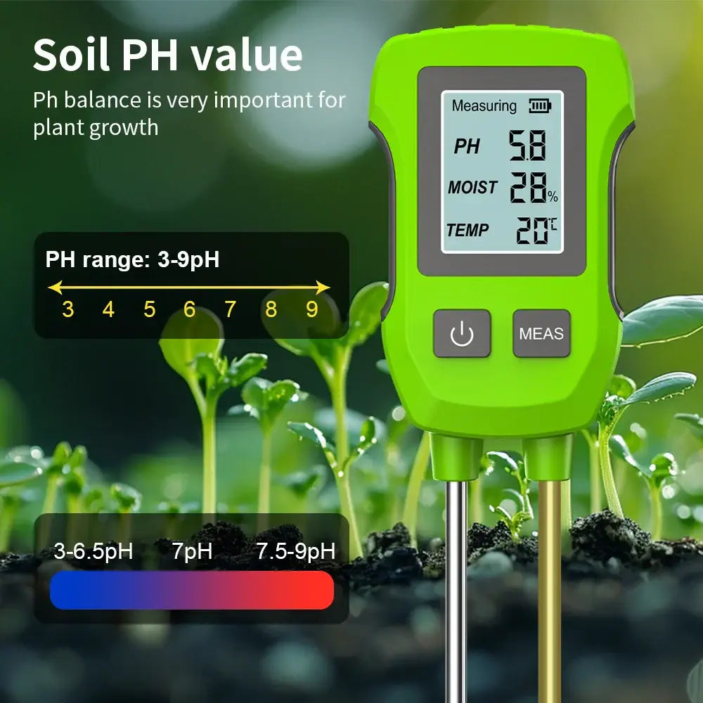 LCD 3/5-in-1 Handheld Soil Tester for pH Moisture & Light (different colours & sets available) - HBC