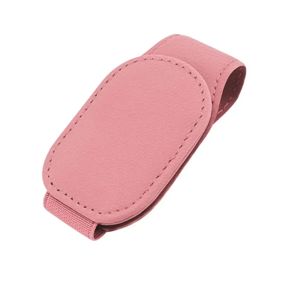 Leather Car Sunglasses & Card Holder Clip - Pink - HBC