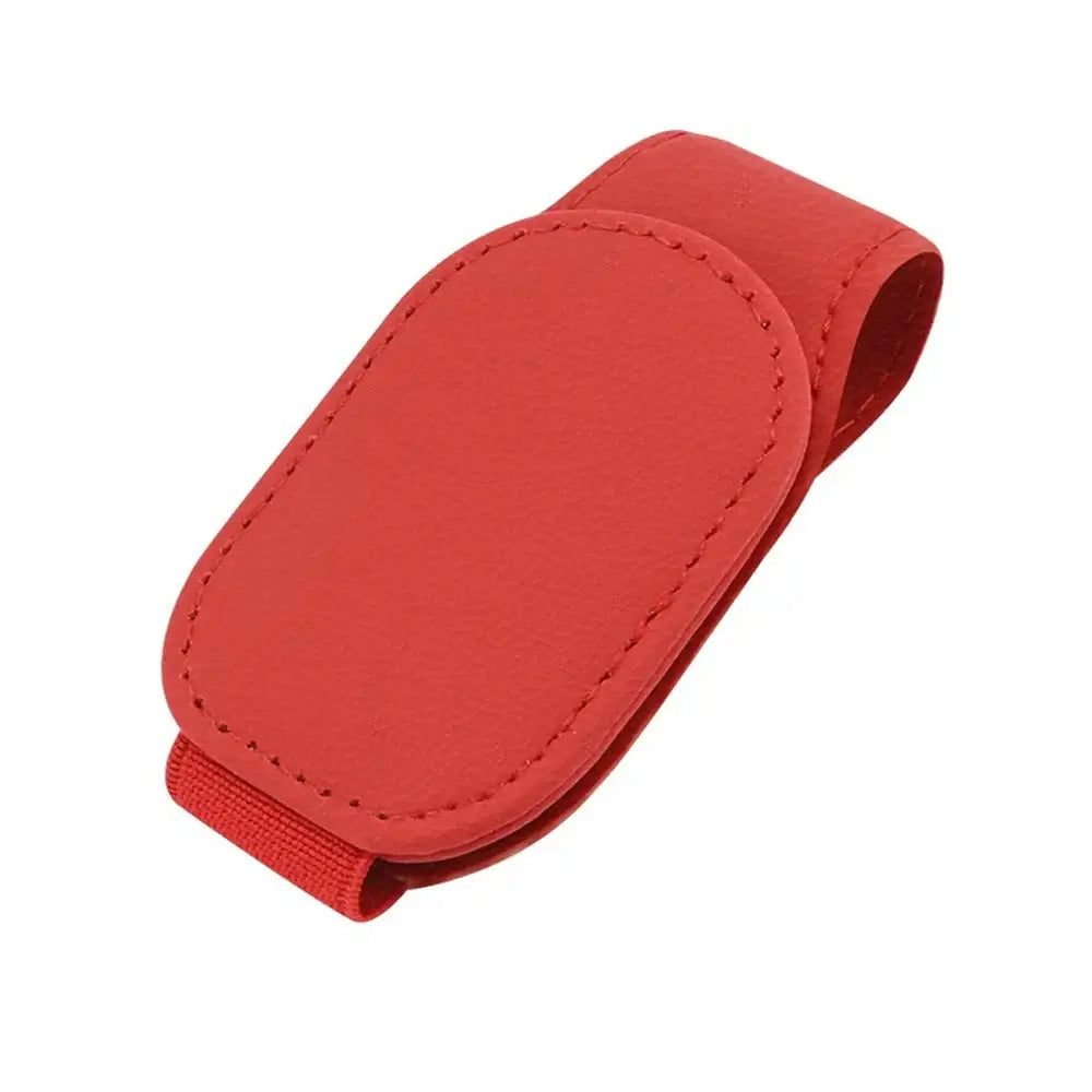 Leather Car Sunglasses & Card Holder Clip - Red - HBC