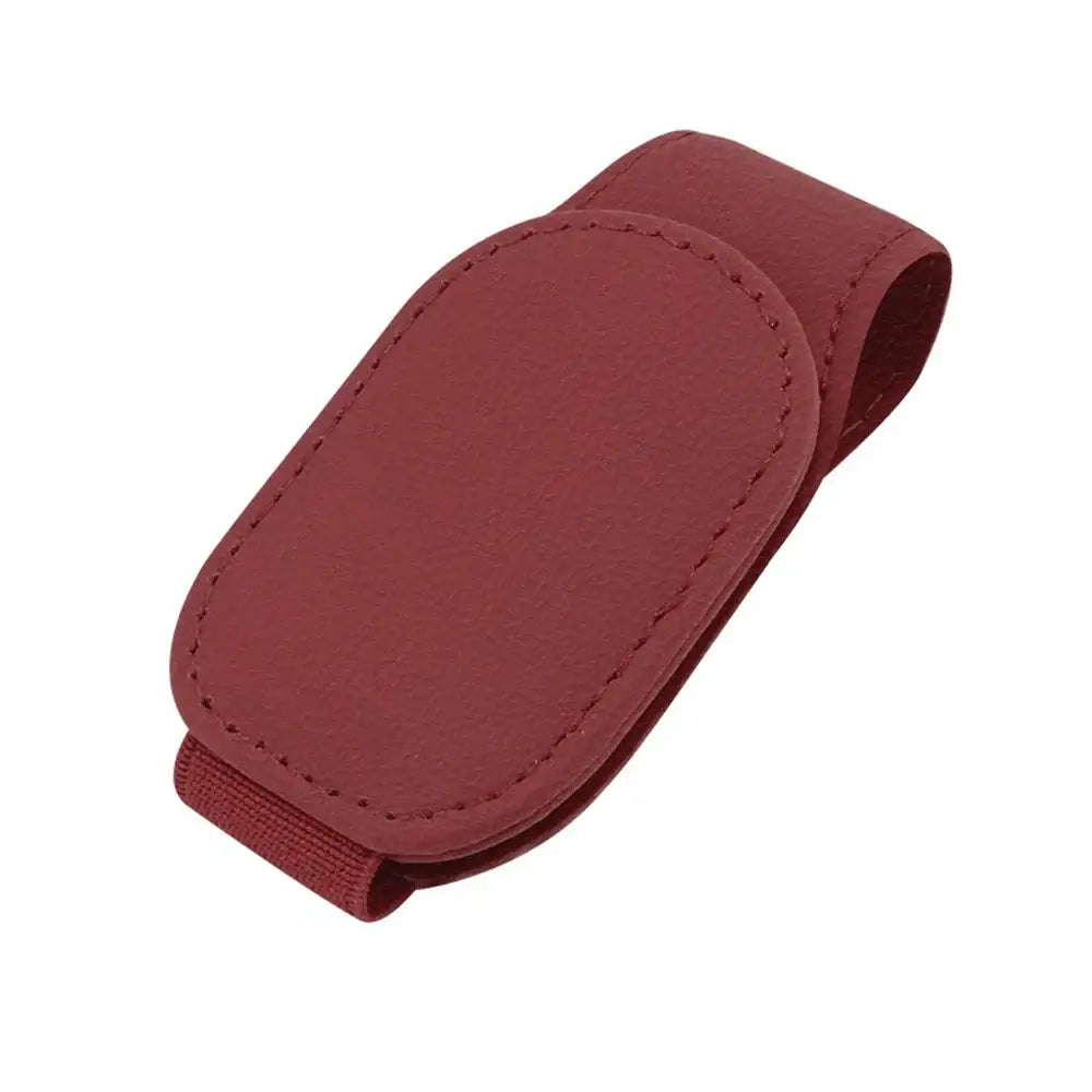 Leather Car Sunglasses & Card Holder Clip - Wine Red - HBC