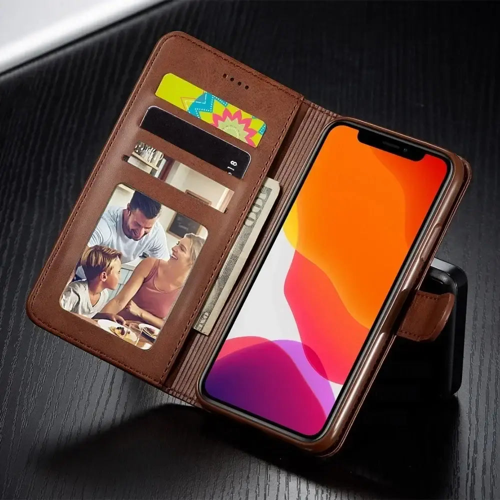 Leather Wallet Case for iPhone 16 15 14 13 12 Pro Max Mini 11 XS XR X SE 2020 8 7 6 6s Plus 5S Luxury Flip Cover Coque