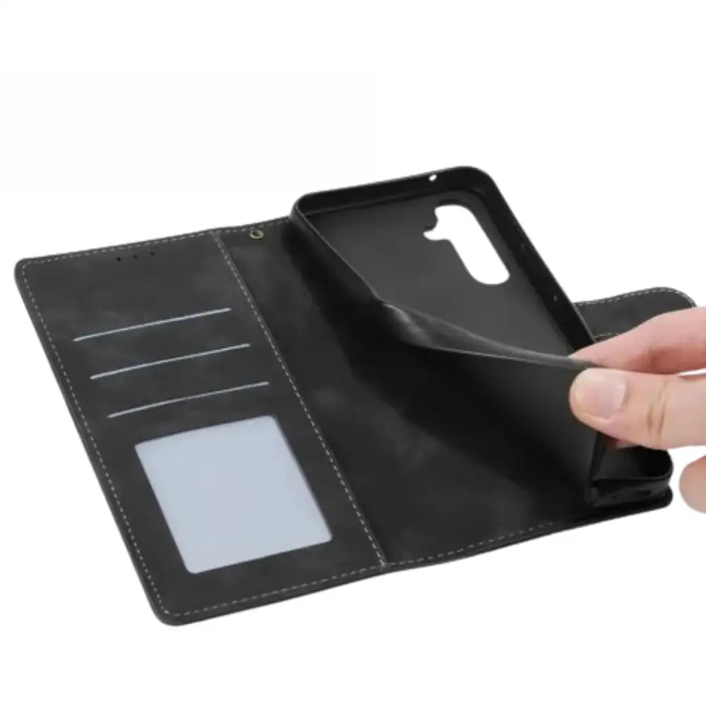 Leather Wallet Flip Case for Samsung (Black)