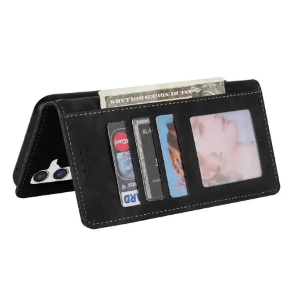 Leather Wallet Flip Case for Samsung (Black)