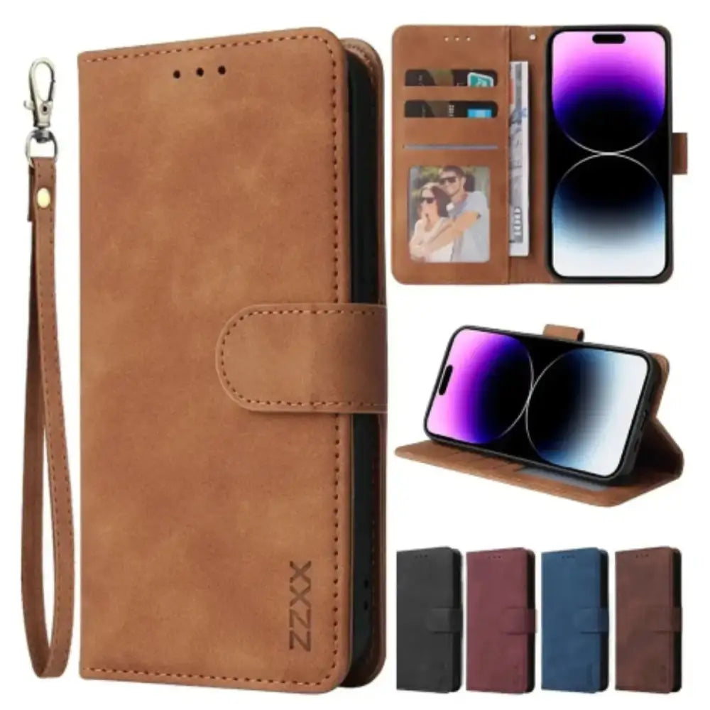 Leather Wallet Flip Case for Samsung (Brown)