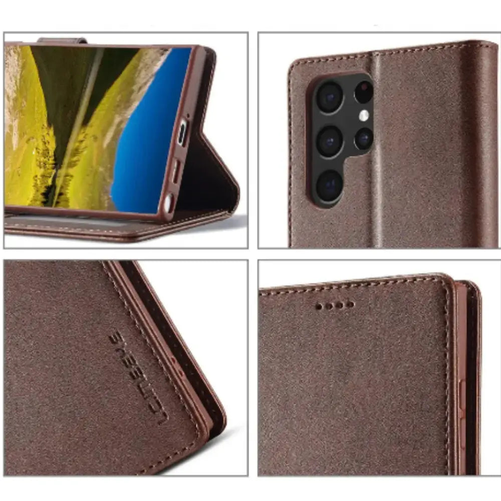 Leather Wallet Flip Case for Samsung Galaxy (Brown)