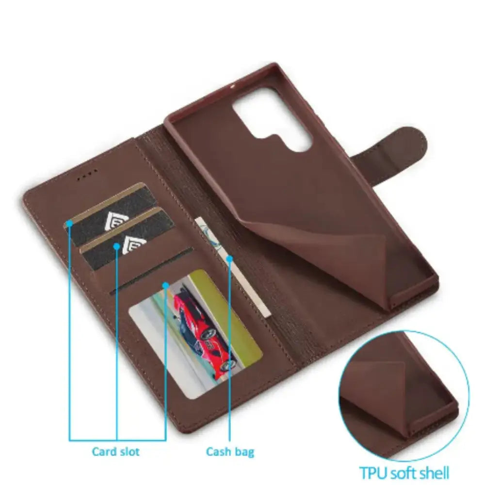 Leather Wallet Flip Case for Samsung Galaxy (Brown)