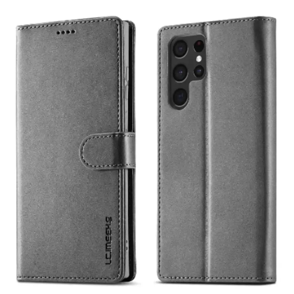 Leather Wallet Flip Case for Samsung Galaxy (Gray)