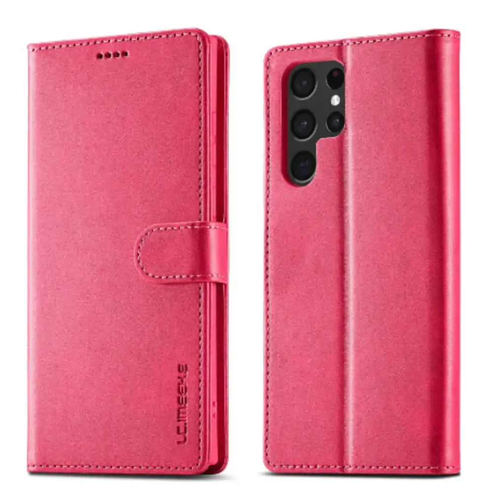 Leather Wallet Flip Case for Samsung Galaxy (Rose Red)