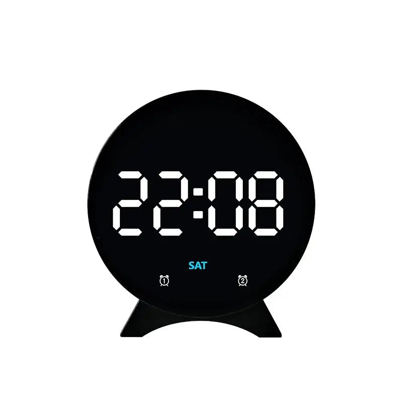 LED Digital Alarm Clock – Adjustable Brightness Dual Alarms Date & Temperature Display - White - HBC