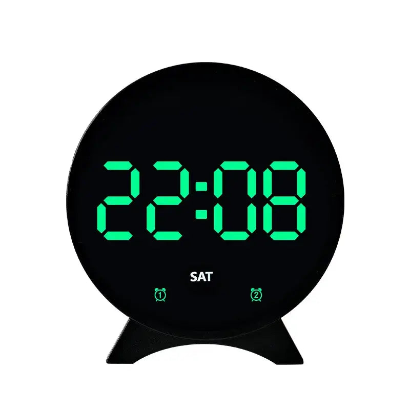 LED Digital Alarm Clock – Adjustable Brightness Dual Alarms Date & Temperature Display - Green - HBC