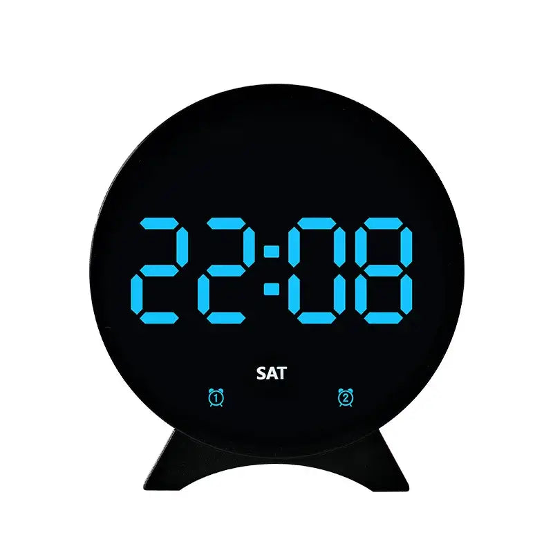 LED Digital Alarm Clock – Adjustable Brightness Dual Alarms Date & Temperature Display - Blue - HBC