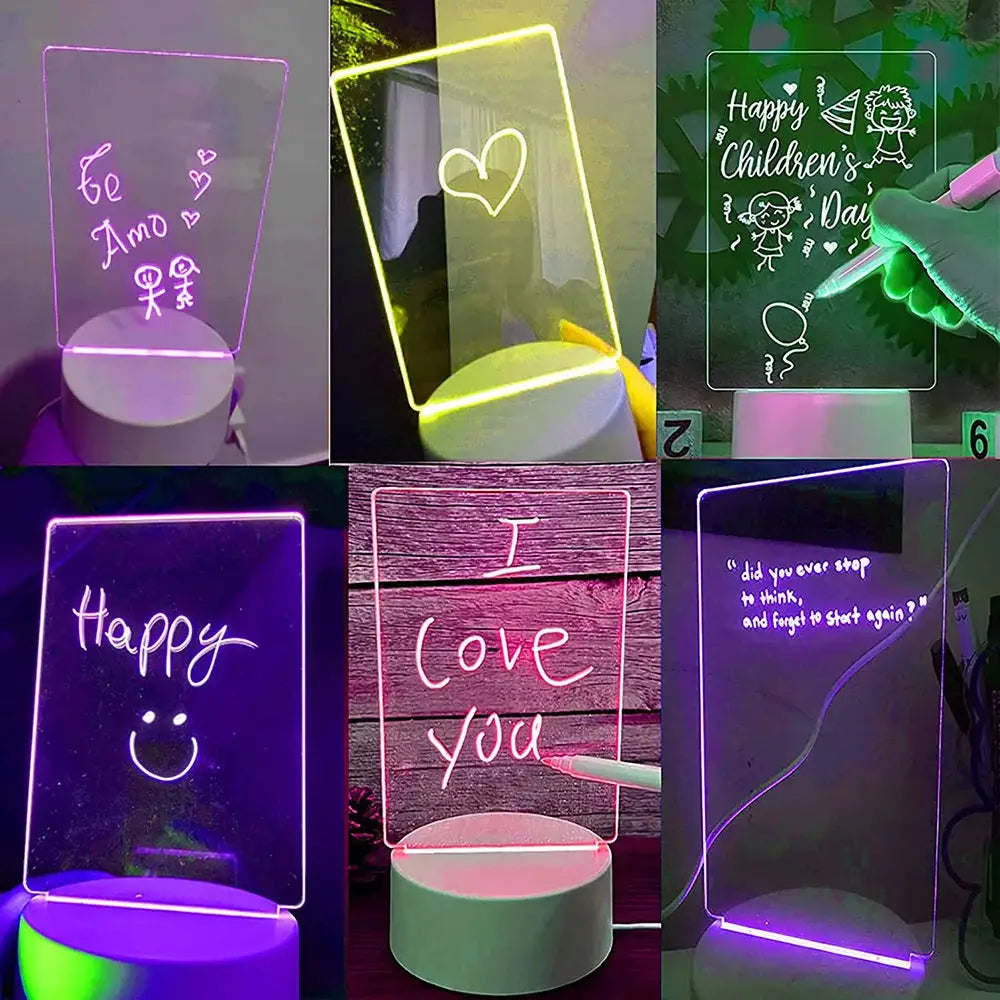 LED Night Light with Note Board and Pen - Color Changing Desktop Lamp for Holiday Decor and Children’s Gifts