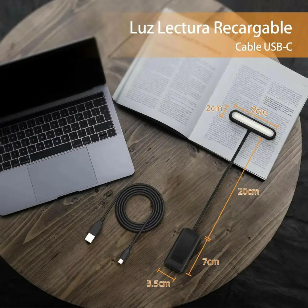 LED Rechargeable Clip-On Reading Light with Adjustable Dimming and Flexible Neck for Eye Comfort - Black