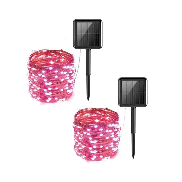 LED Solar Fairy String Lights (7m/12m/22m/32m) - 2Pcs Pink / 7M 50LED - SS