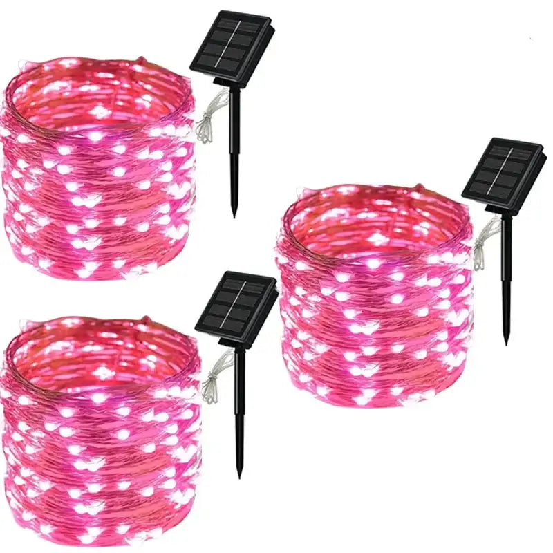 LED Solar Fairy String Lights (7m/12m/22m/32m) - 3Pcs Pink / 7M 50LED - SS