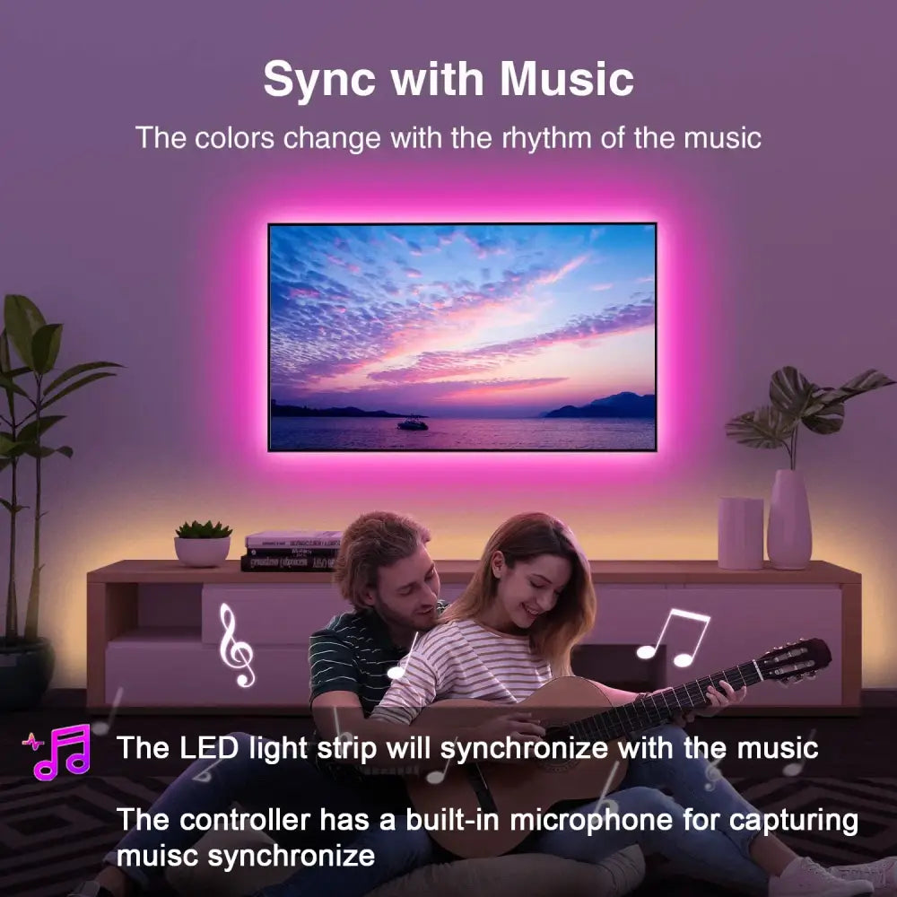 Led Strip Lights Music Sync Led Lights Room with APP Control Flexible Ribbon Tape Lights for Home Party Decor TV
