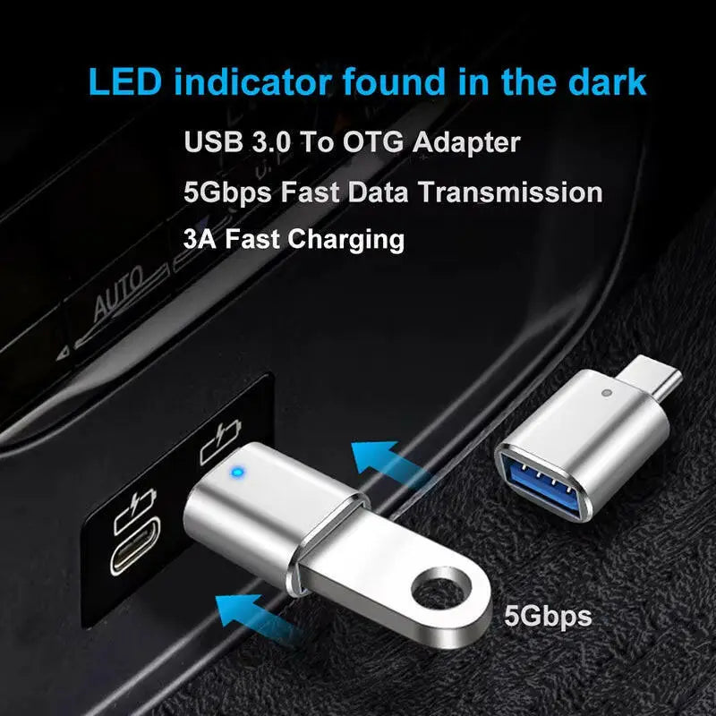 LED USB 3.0 to Type-C Adapter - OTG USB-C and USB-A to Micro USB Female Connector for Samsung Xiaomi and POCO Devices