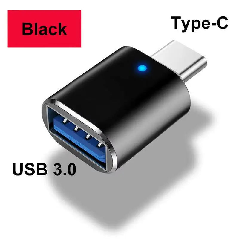 LED USB 3.0 to Type-C Adapter - OTG USB-C and USB-A to Micro USB Female Connector for Samsung Xiaomi and POCO Devices
