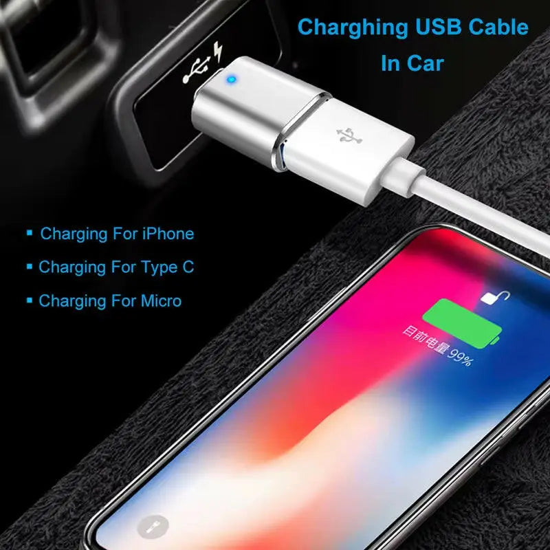 LED USB 3.0 to Type-C Adapter - OTG USB-C and USB-A to Micro USB Female Connector for Samsung Xiaomi and POCO Devices