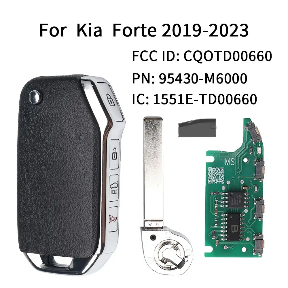 Liberty for KIA Forte 2019-2023 Flip Remote Key 3 + 1 Buttons Trunk 433MHz PN: 95430-M6000 FCC ID: CQOTD00660 IC: