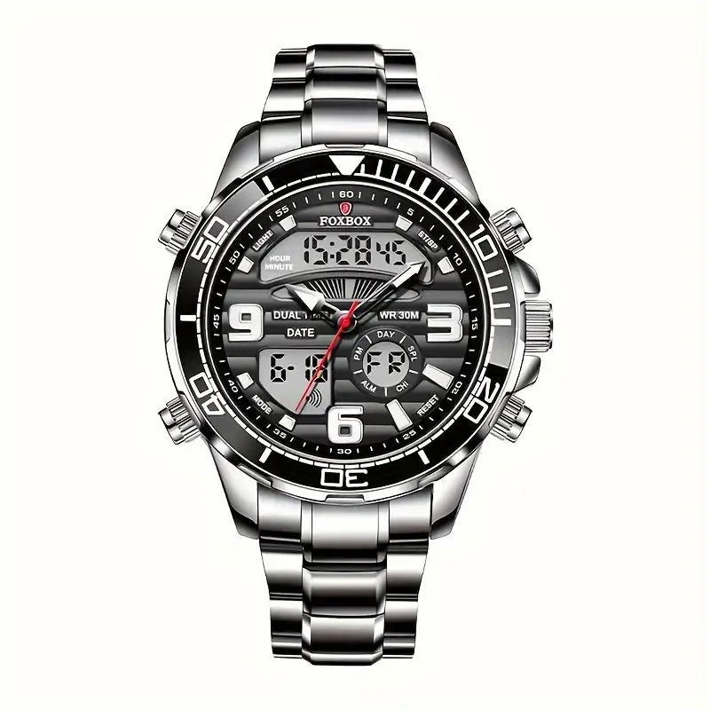 LIGE Men’s Dual Display Watch – Stainless Steel Quartz (6 models available) - Silvery Black - TWS