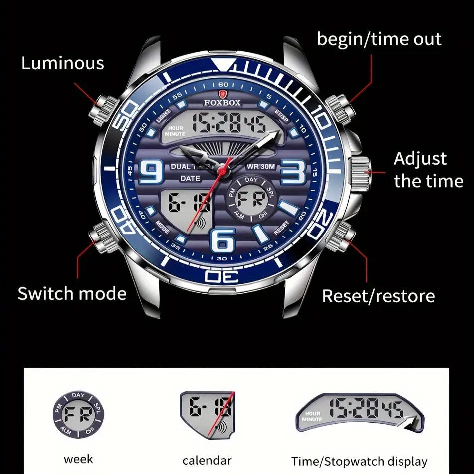 LIGE Men’s Dual Display Watch – Stainless Steel Quartz (6 models available) - TWS
