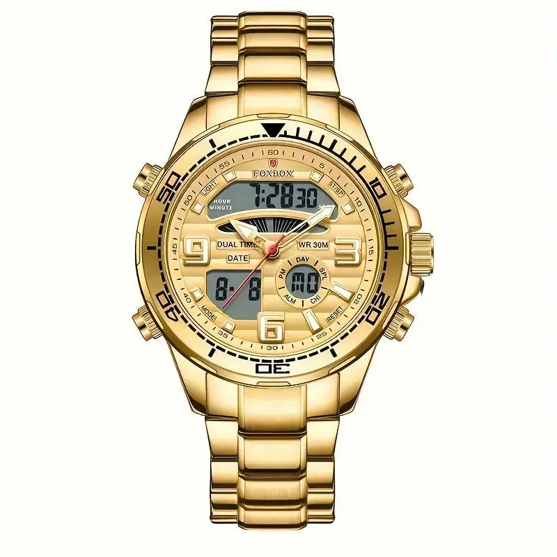 LIGE Men’s Dual Display Watch – Stainless Steel Quartz (6 models available) - Full Golden - TWS