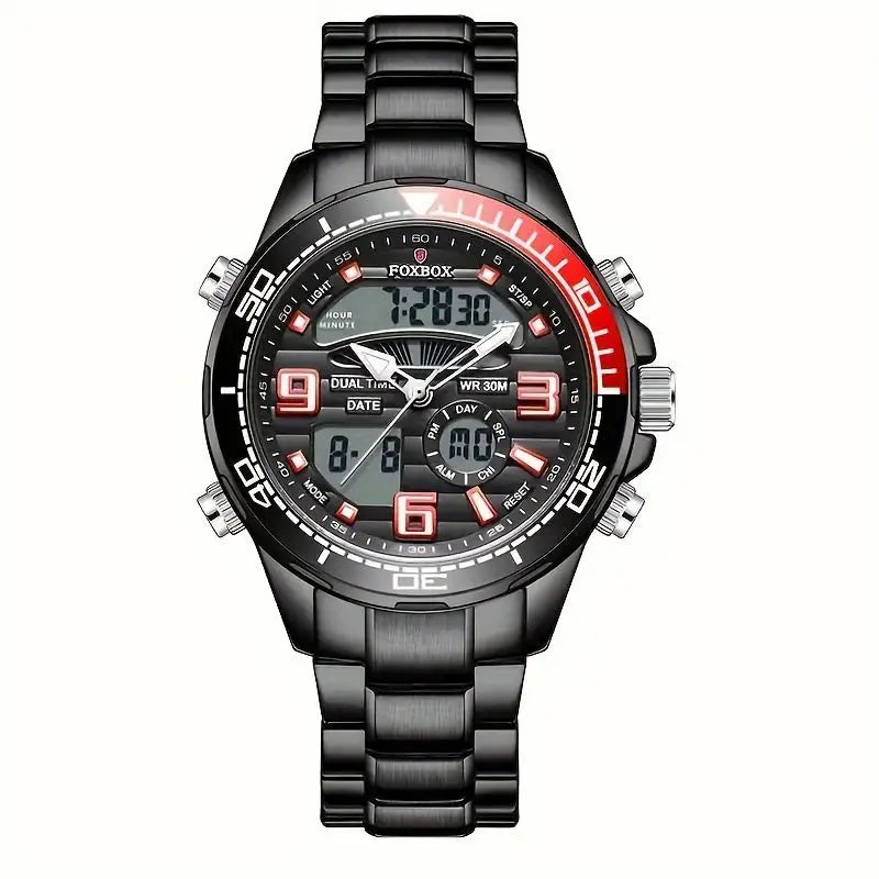 LIGE Men’s Dual Display Watch – Stainless Steel Quartz (6 models available) - Full Black - TWS