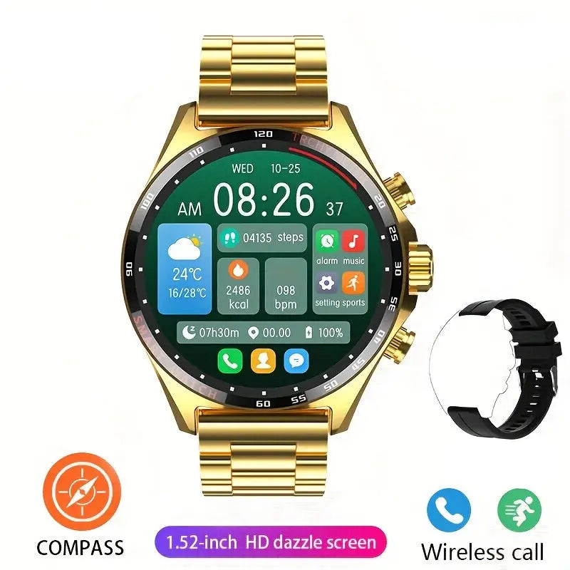 LIGE Men’s Smart Watch – Touch Screen with Wireless Calls & Fitness Tracking (6 designs available) - Golden Steel Strip
