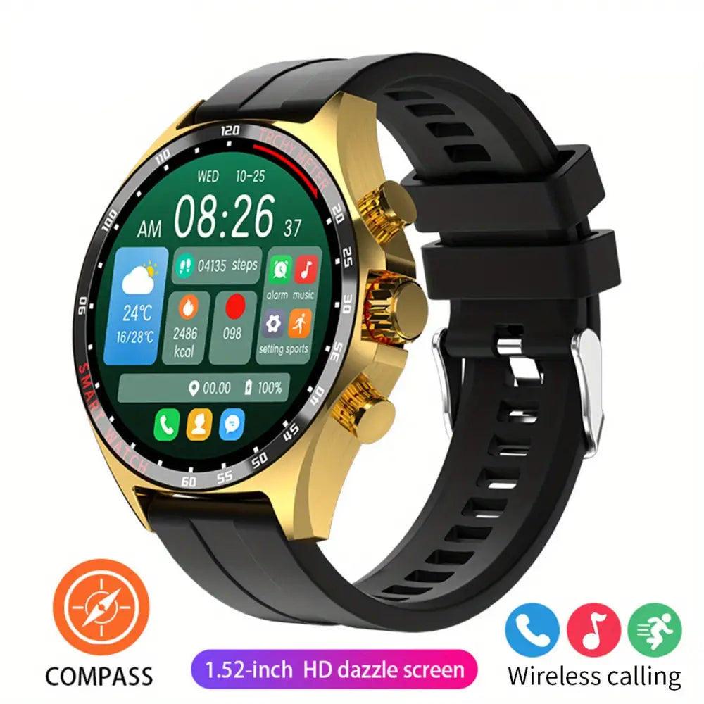 LIGE Men’s Smart Watch – Touch Screen with Wireless Calls & Fitness Tracking (6 designs available) - Black Golden - TWS
